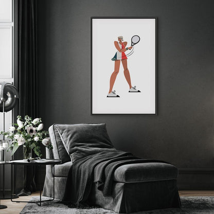 Leinwandbild - Tennis Player With a Racket on a Light Background - Illustration