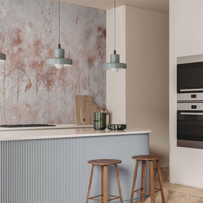 Fototapete - Autumn landscape - abstract with trees and birds on a textured background