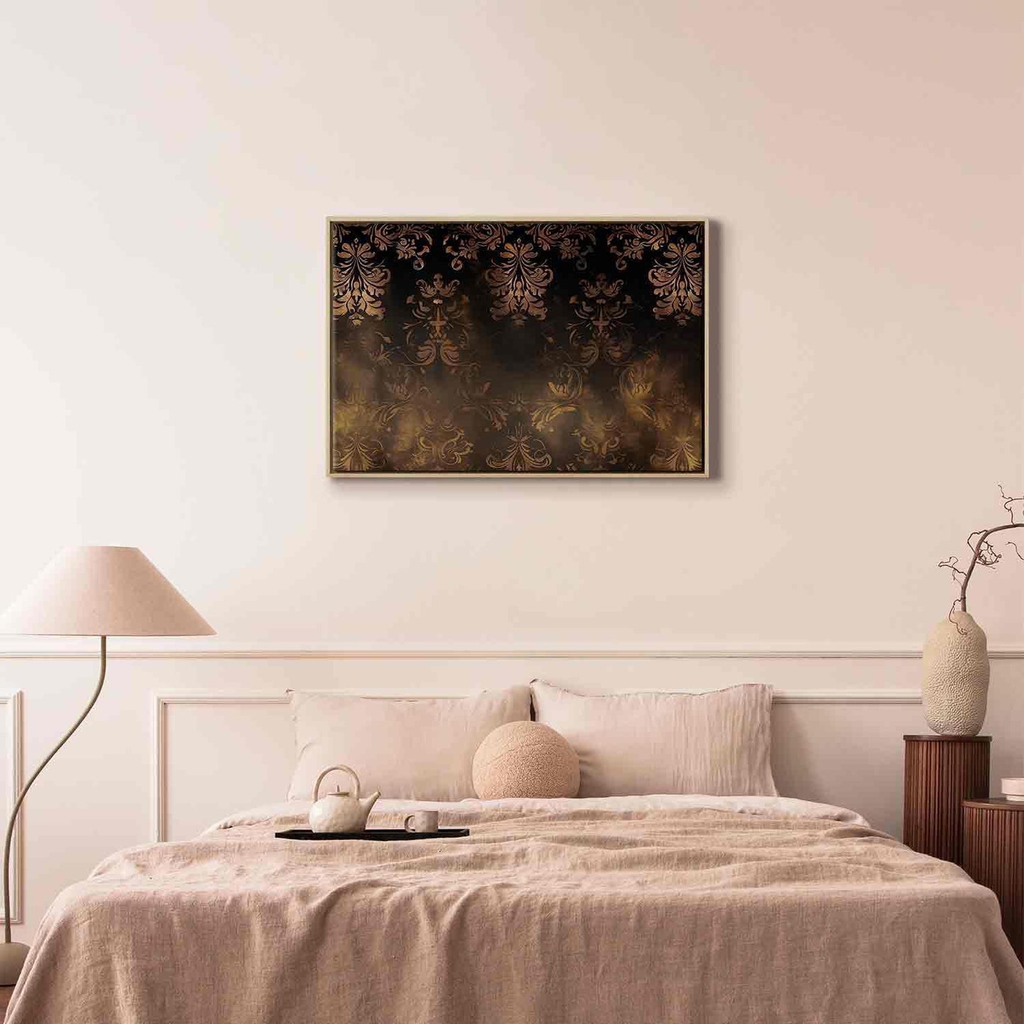 Leinwandbild - Baroque Ornaments in Patinated Gold and Browns: Retro Motif