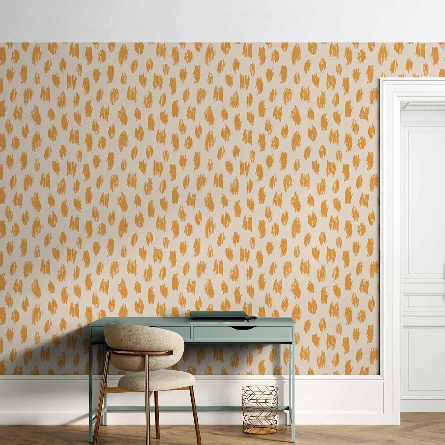 Tapete - Drawn Pattern in Dots and Spots - in shades of orange and ecru