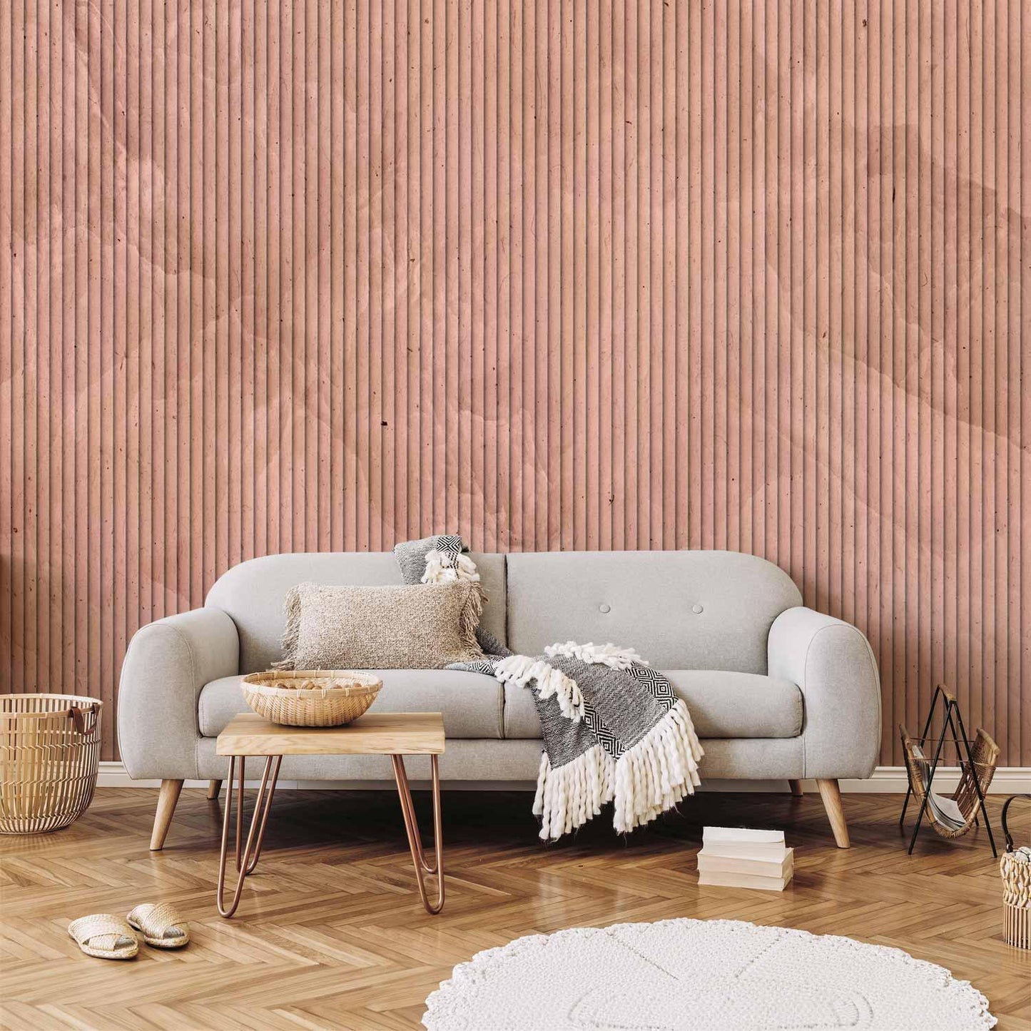 Fototapete - Pink reed - solid background with textured vertical stripes with pattern Artgeist