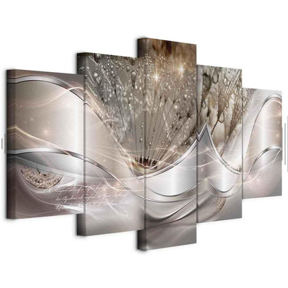 Leinwandbild - Sparkling Dandelions (5 Parts) Beige Wide