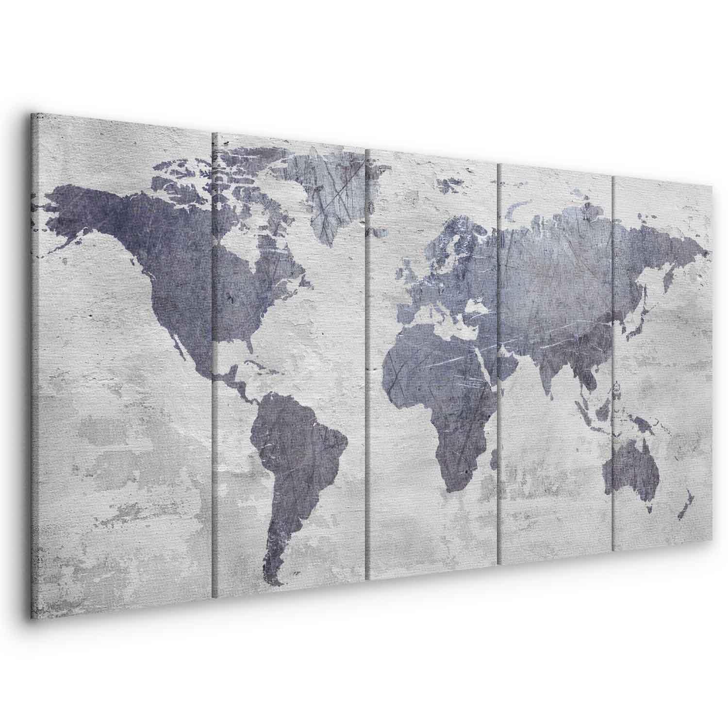Leinwandbild – Moderne Beton-Weltkarte in 5 Dekorplatten sawelt.eu