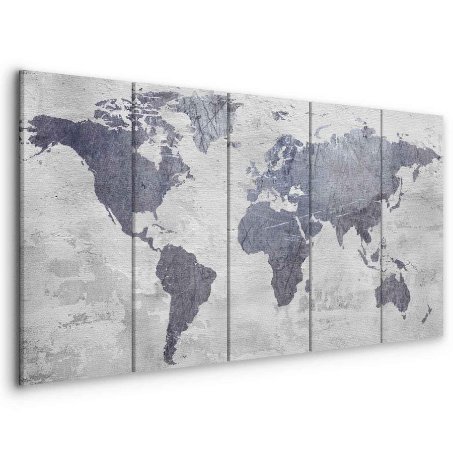Leinwandbild – Moderne Beton-Weltkarte in 5 Dekorplatten sawelt.eu