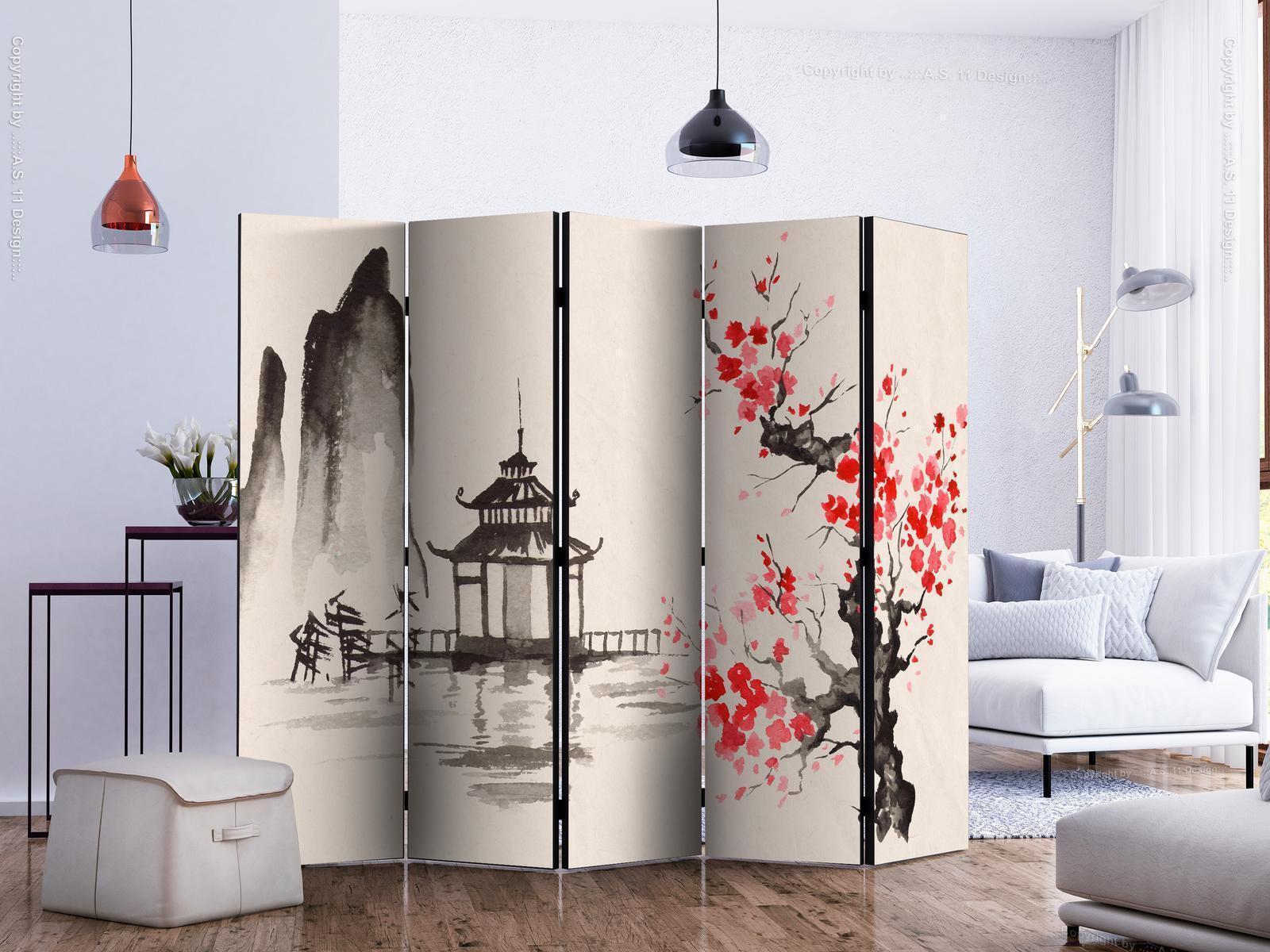 Decorative room divider "Paravent - Sensei's Shed II" with Asian-inspired design, ideal for stylish space separation.
