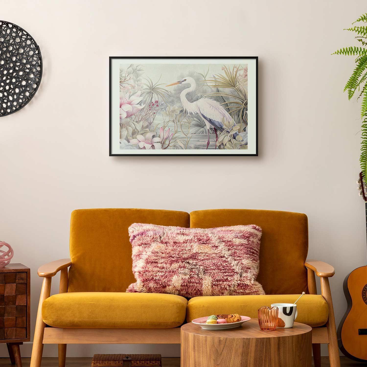 Poster - Heron Wading in a Pond - illustration in light colors Artgeist
