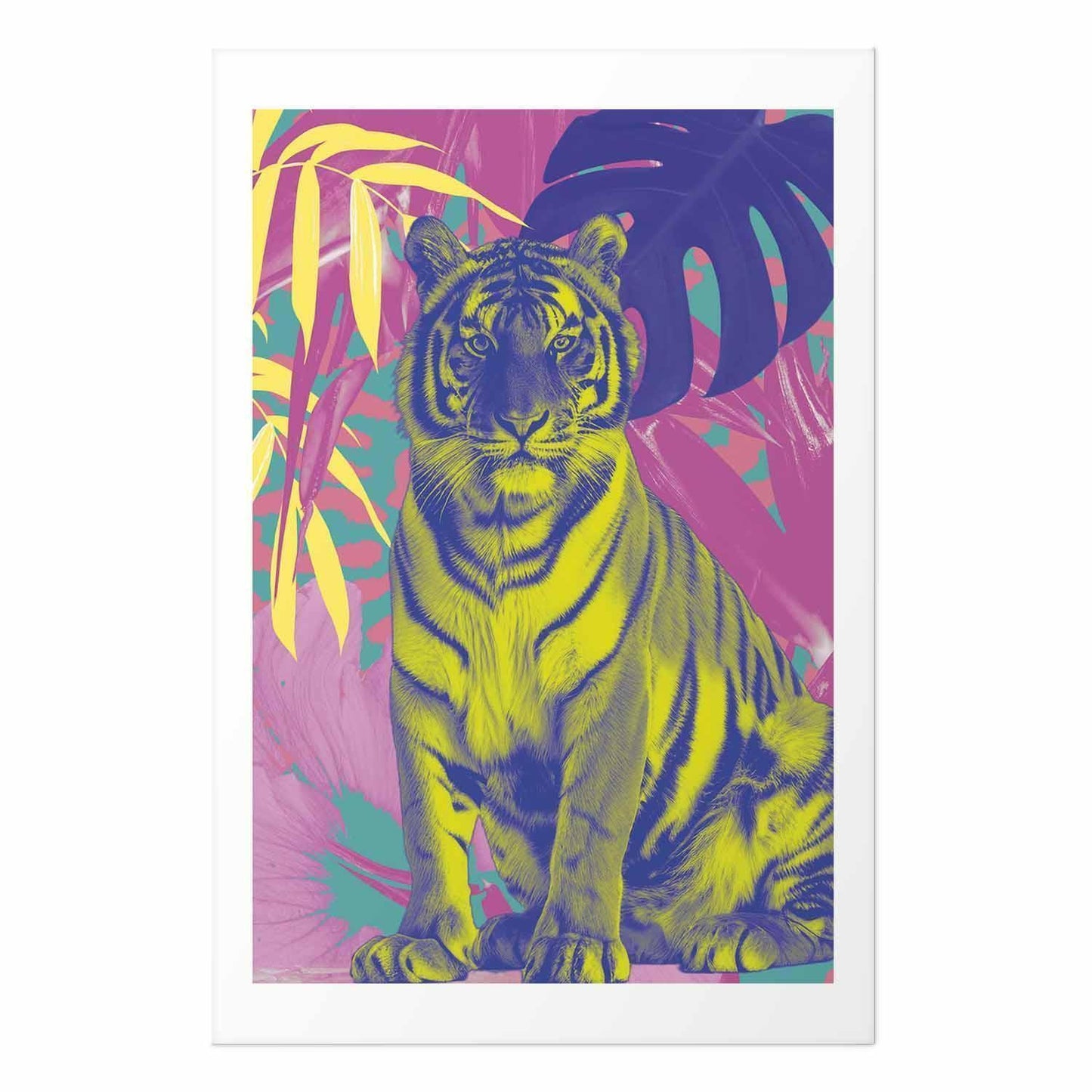 Poster - Colorful Tiger - intense colors of a tiger surrounded by tropical plants