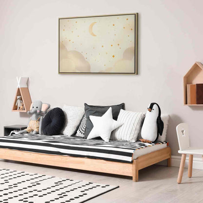 Leinwandbild - Bright Night - Moon Accompanied by Many Stars on a Light Background Artgeist