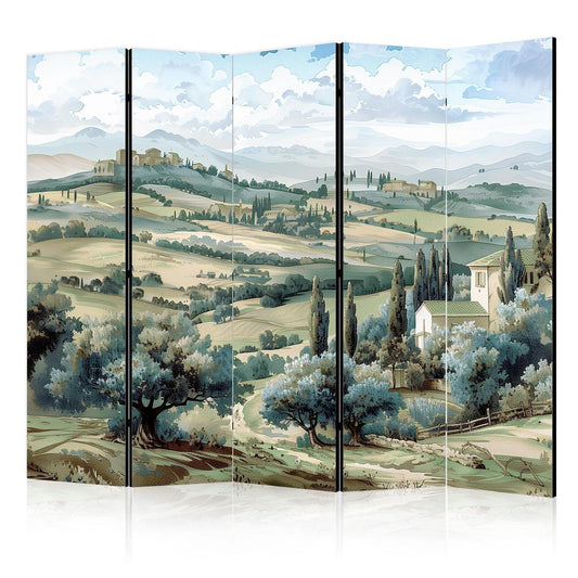 Paravent - Landscape with Green Fields and Trees - Tuscan Sunny View Artgeist
