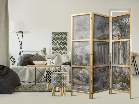 Japanischer Paravent - Antique Landscape - Greek Temple on a Hill Among Lush Vegetation