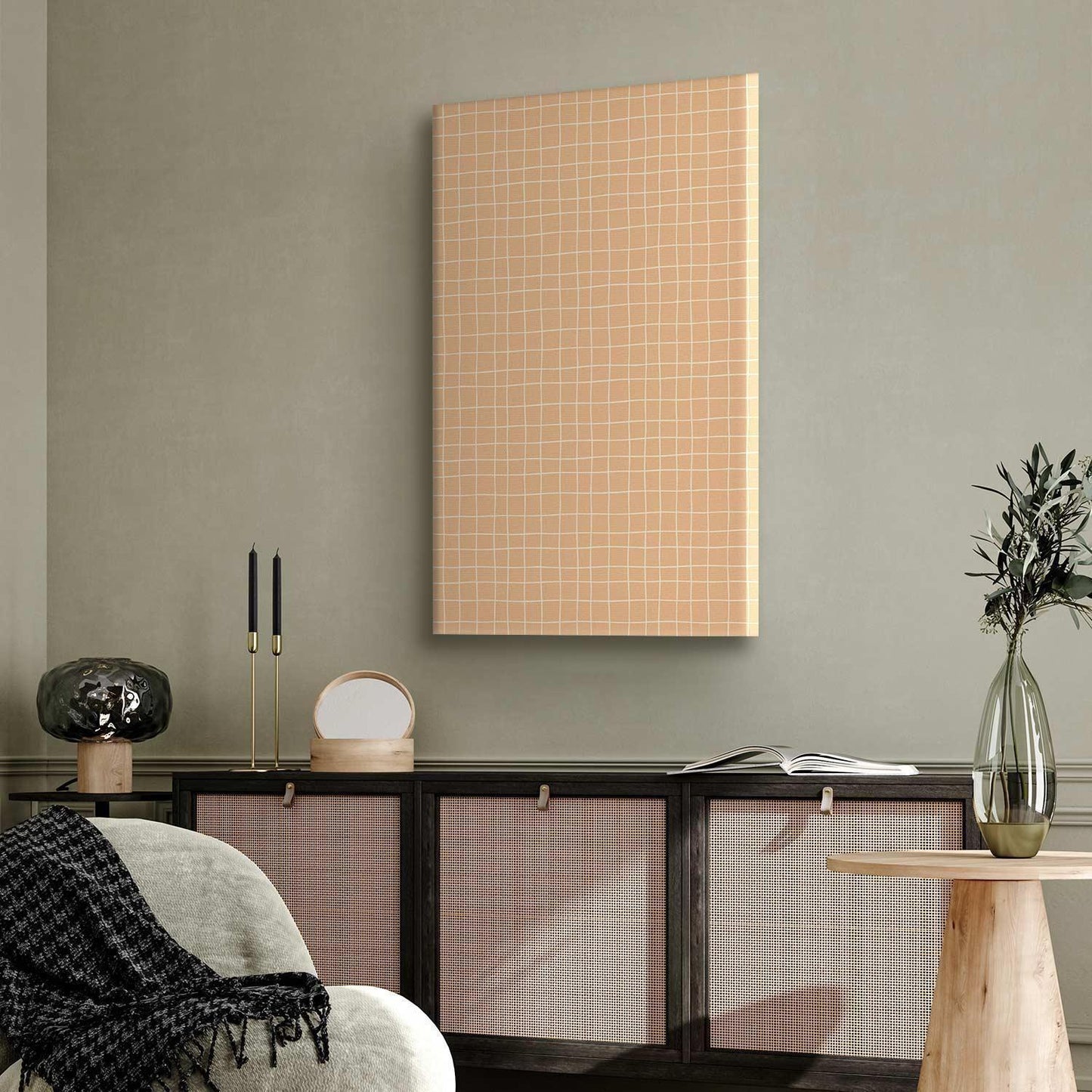 Leinwandbild - Waving Lines - Creamy Grid on a Noisy Pastel Background