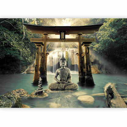 Fototapete Buddha Lächeln – Ruhe und Harmonie für dein Zuhause
