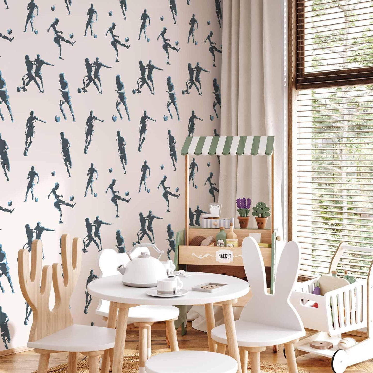 Tapete - Football Characters - Action and movement in silhouettes on a light background