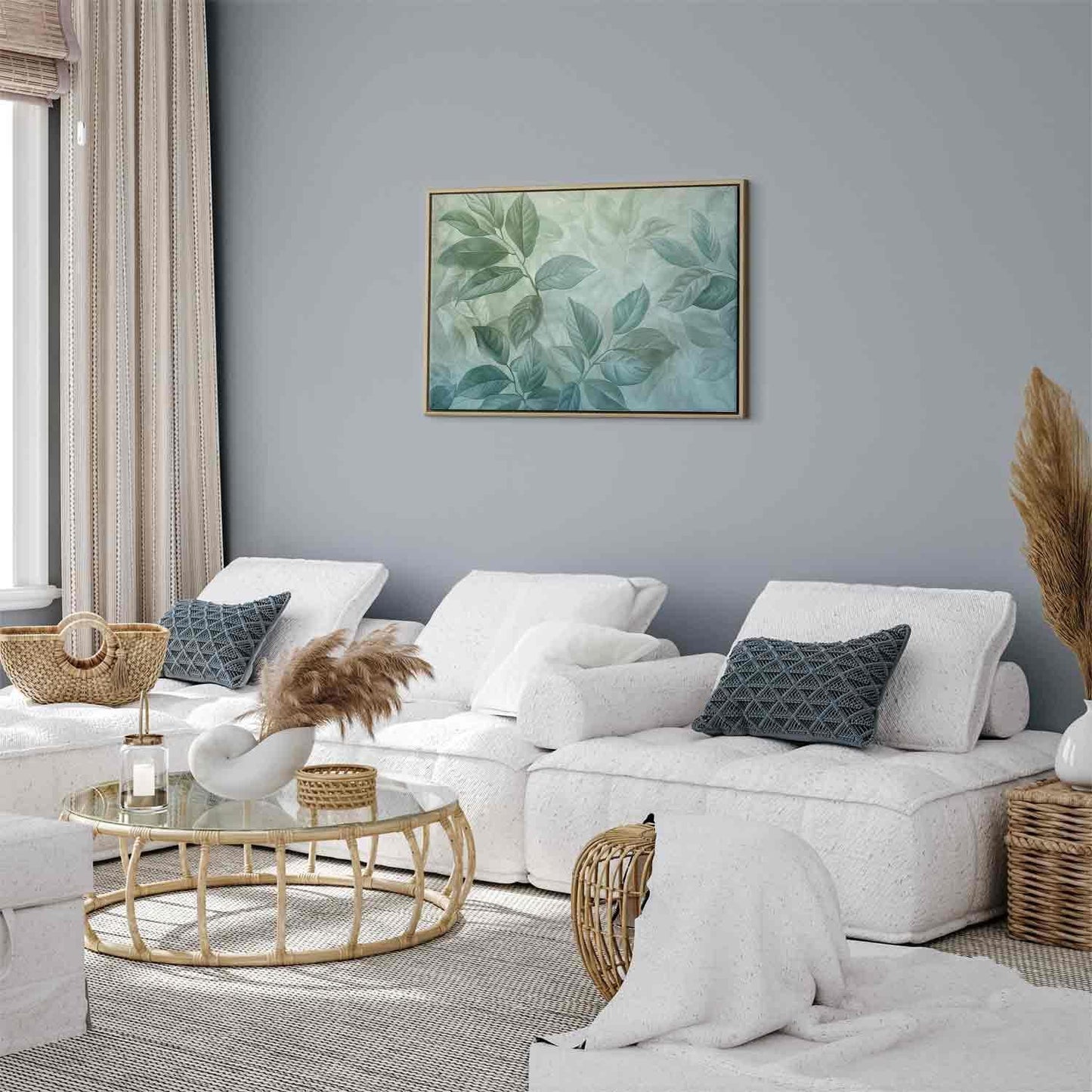 Leinwandbild - Large Leaves in Shades of Green-Mint: Botanical Motif