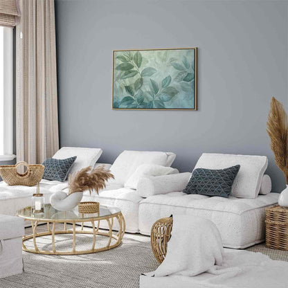 Leinwandbild - Large Leaves in Shades of Green-Mint: Botanical Motif