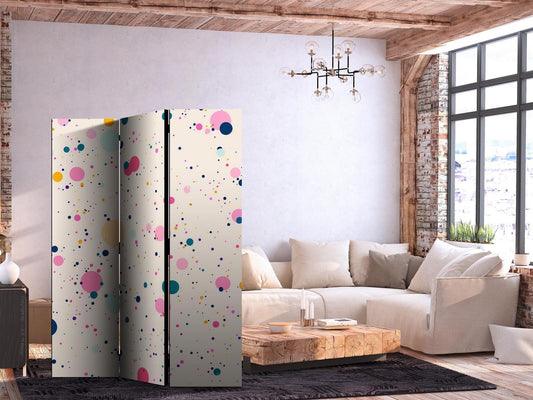 Paravent - Dots - Spots and Splashes Multicolored - Cheerful Pattern on a Light Pink Background Artgeist