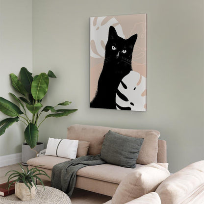 Leinwandbild - Cat in Monsteras (1 Part) Vertical