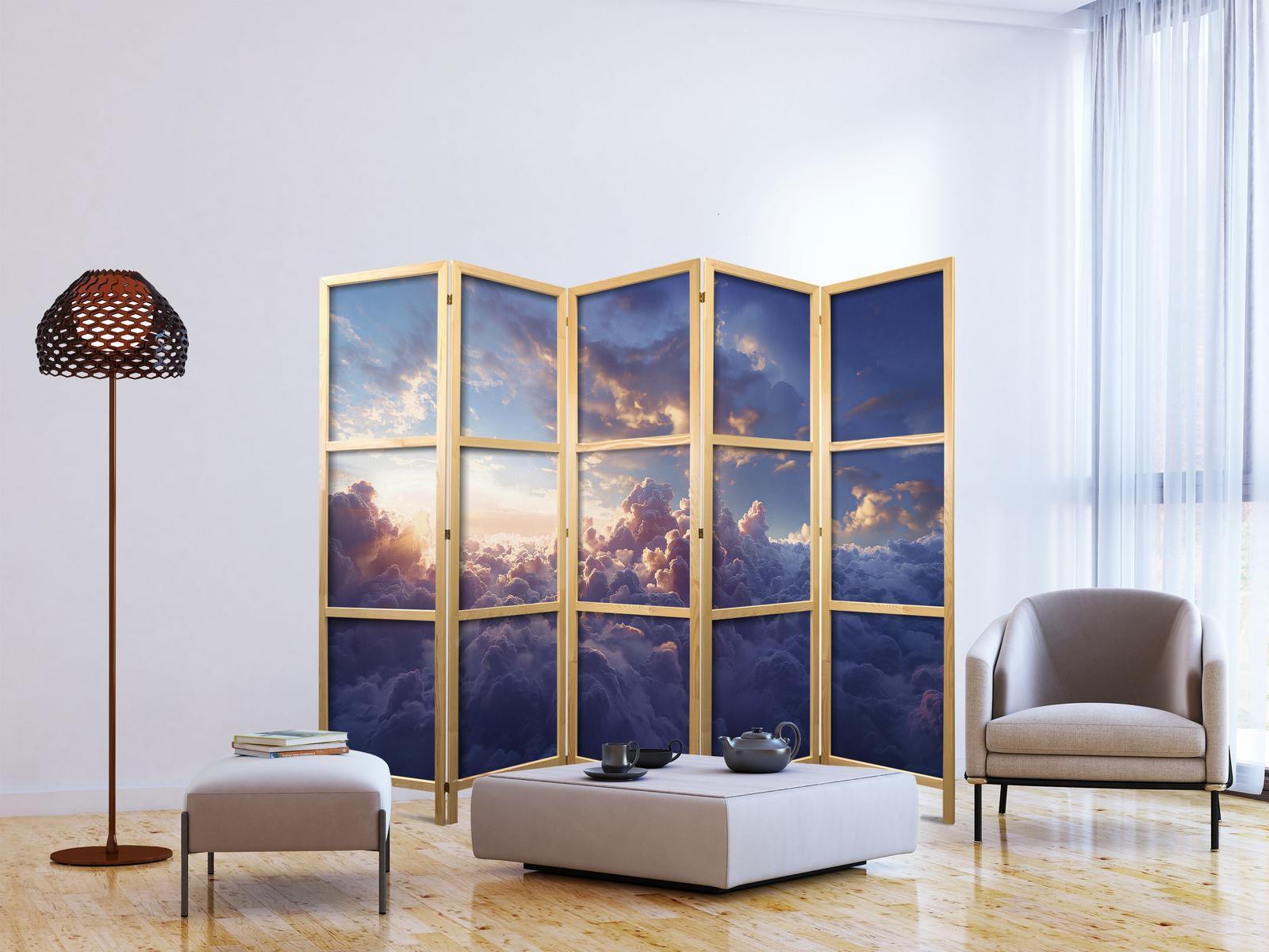Japanischer Paravent - The Sun in Hiding: The Golden Face of the Sky Over a Cloudy Sea Artgeist
