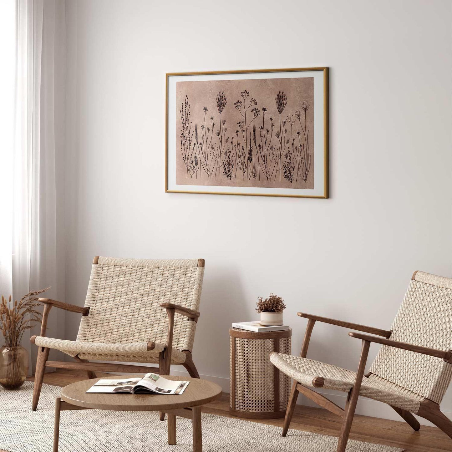 Poster - Field Flowers - black plants on a lime wash background
