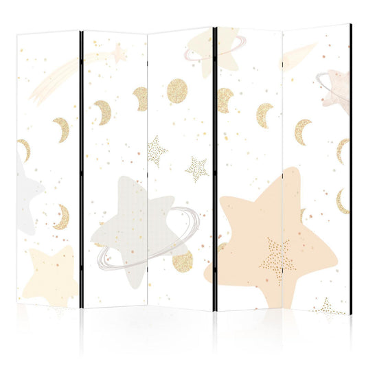 Paravent - Fairy-Tale Galaxy - Moon Phases in Shades of Yellow Among Stars in Beige and Ash Colors with Stardust Artgeist