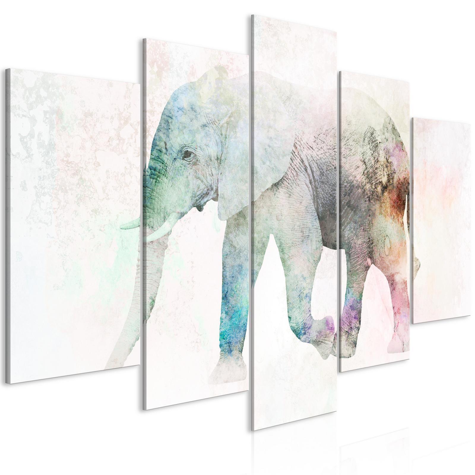 Leinwandbild - Painted Elephant (5 Parts) Wide Artgeist