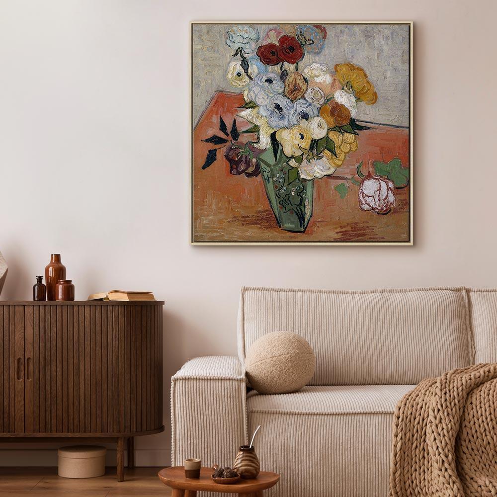 Leinwandbild - Vincent Van Gogh – Stilllife with Japanese vase, roses and anemones