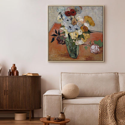 Leinwandbild - Vincent Van Gogh – Stilllife with Japanese vase, roses and anemones