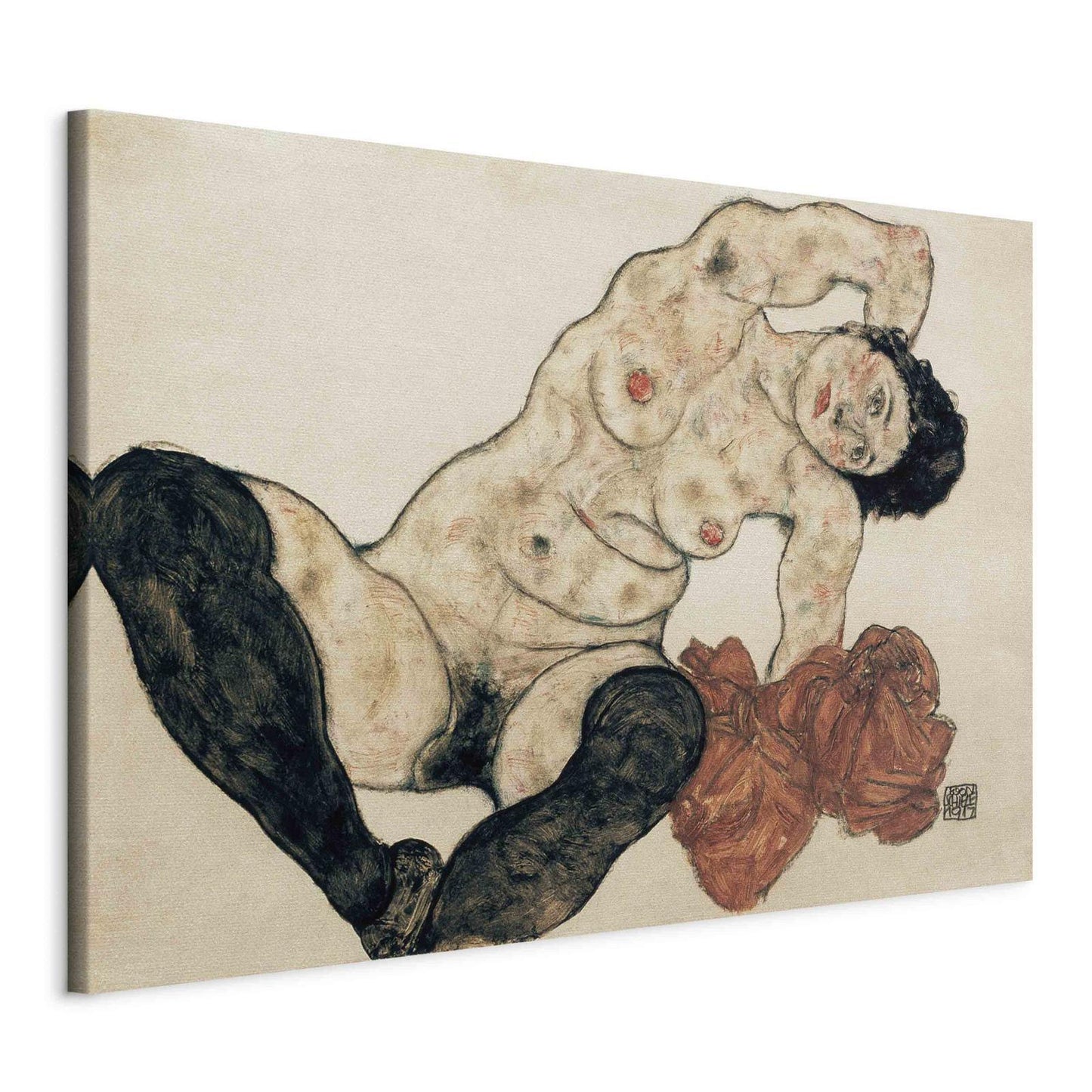 Leinwandbild - Liegender Akt mit gelbem Handtuch (Egon Schiele) Artgeist