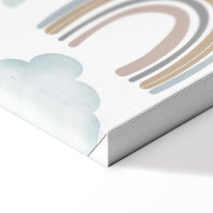 Leinwandbild - Rainbows After the Storm - Rainbows of Various Sizes in Pastel Hues Among Rain Clouds in a Gray-Blue Shade
