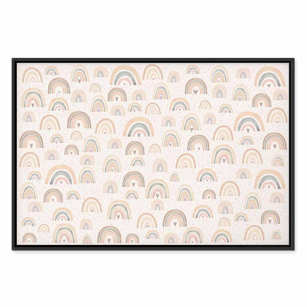 Leinwandbild - Spring - Pastel Rainbows with Hearts on a Rainy Day