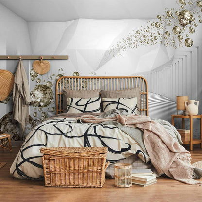 Fototapete Diamant-Kugeln Gold – Schwebende Tropfen mit 3D-Effekt