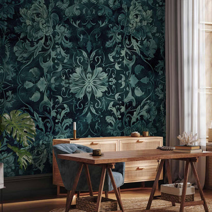 Fototapete - Oriental Pattern Carpet: Emerald Ornaments and Worn Patterns