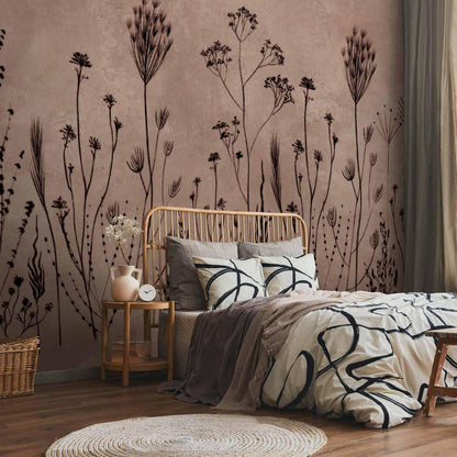 Fototapete Wildblumen – Schwarze Pflanzen auf hellem Hintergrund