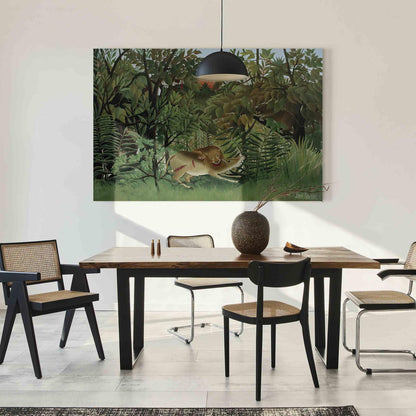 Leinwandbild - Le Lion ayant faim se jette sur l'Antilope (Henri Rousseau) Artgeist