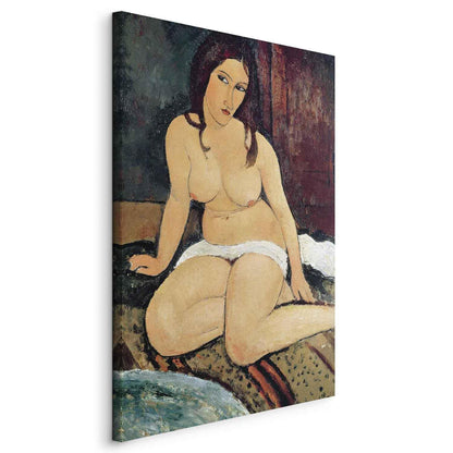 Kunstkopie Amedeo Modigliani Sitzende Frau - Klassische Aktmalerei in warmen Erdtönen auf Leinwand