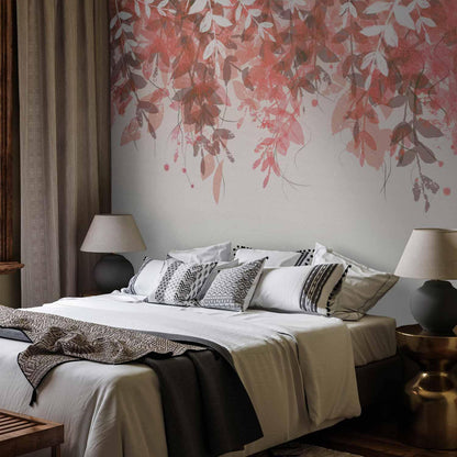 Fototapete Rosa Ranken – Botanische Vegetation auf neutralem Hintergrund