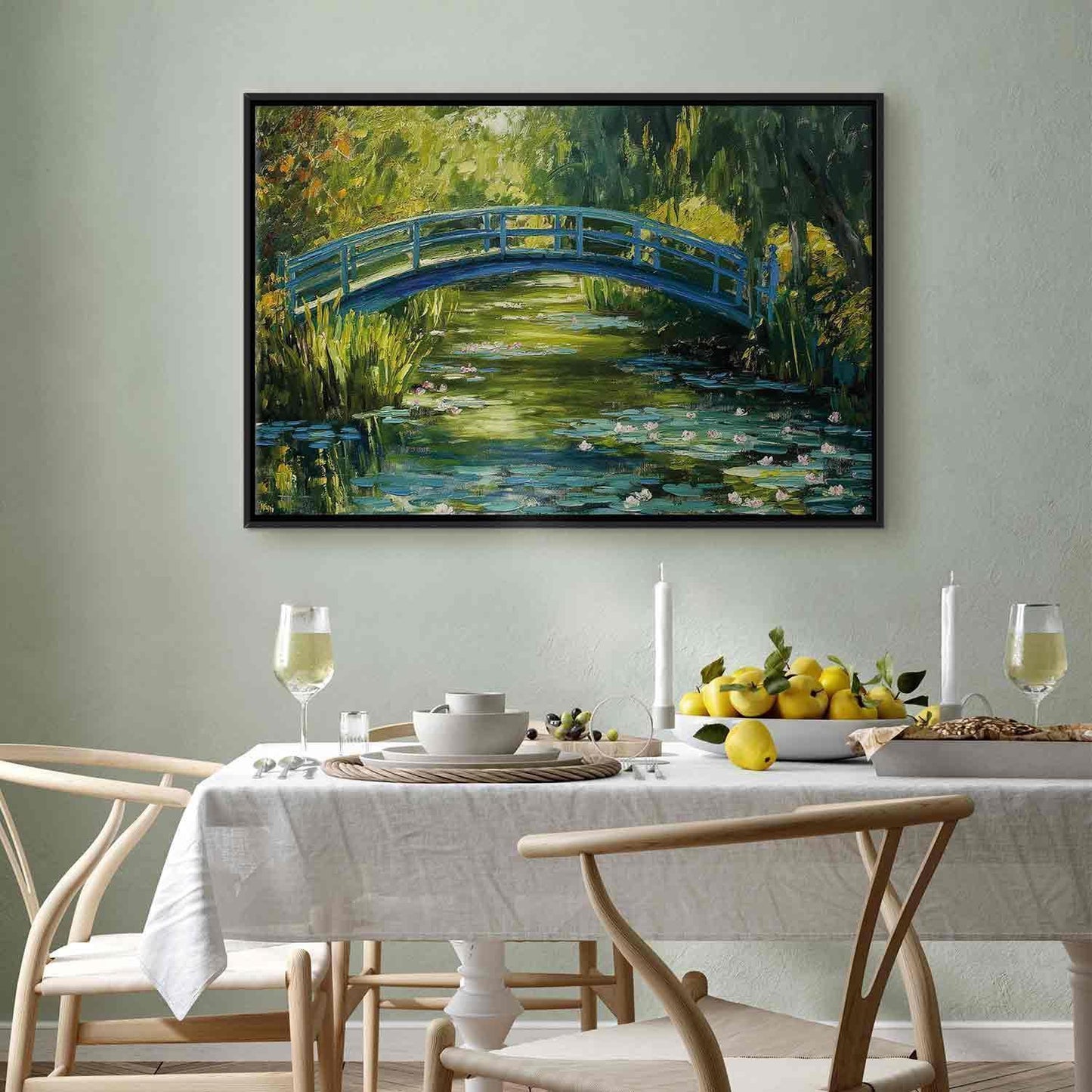 Leinwandbild - Impressionist bridge - painting of a bridge against a picturesque background