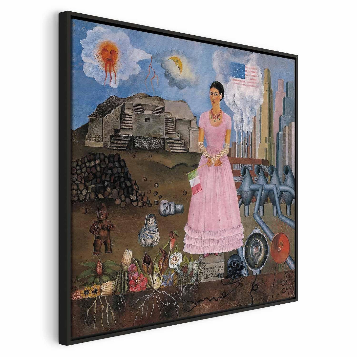 Leinwandbild - Frida Kahlo – Self-Portrait on the Borderline Between Mexico and the United States