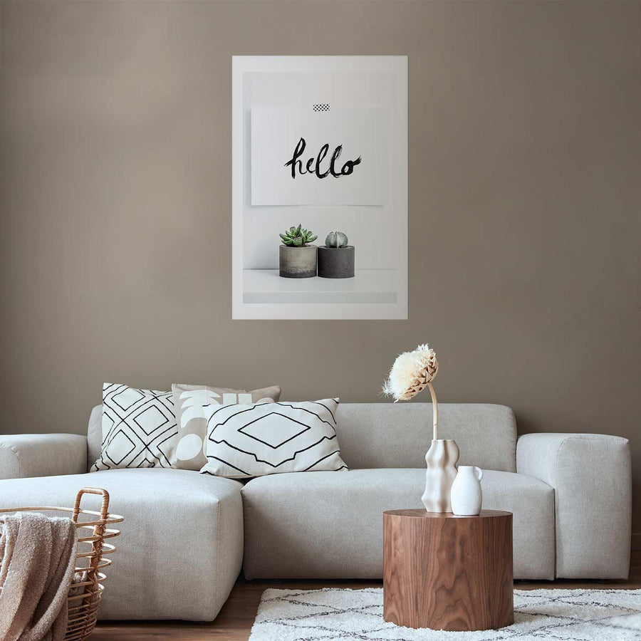 Scandinavian Home poster in living room with minimalist decor and neutral tones.