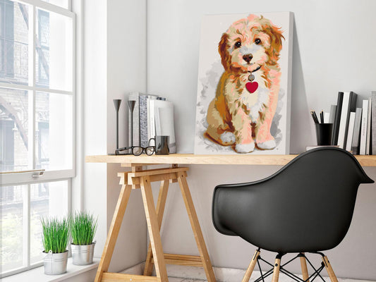 Süßer Welpe Wandbild zum Ausmalen - Herzerwärmendes Hundebaby Motiv mit nummerierten Feldern für entspannende Kreativität