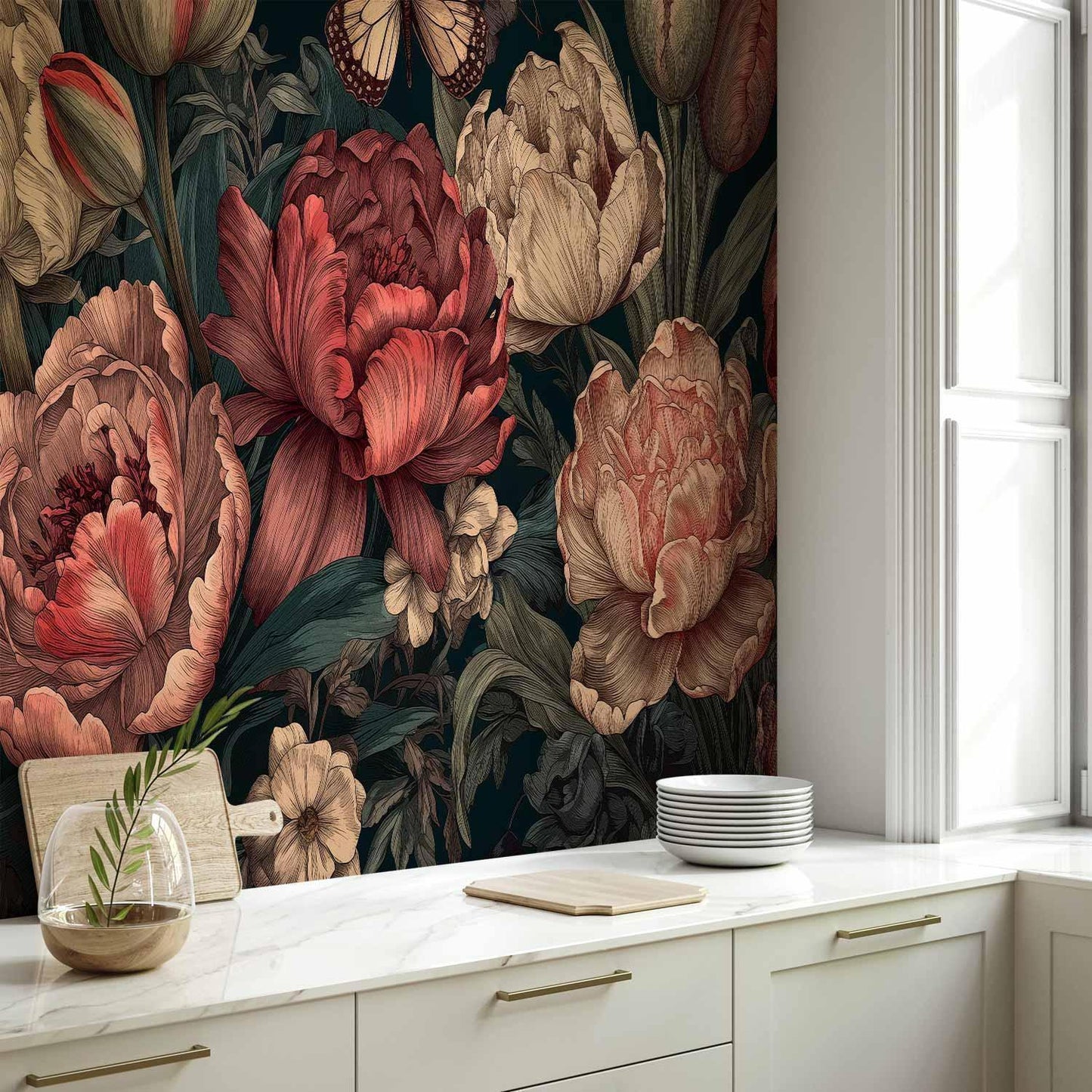 Fototapete - Flowers on a turquoise background