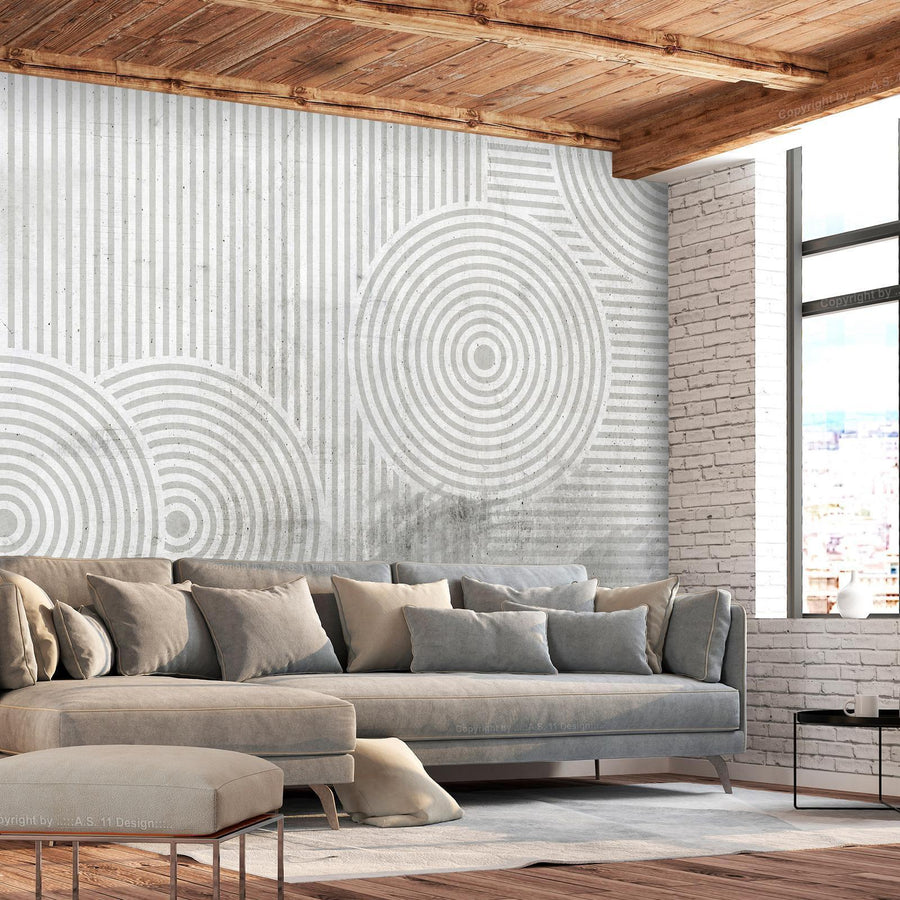 Fototapete mit grauen Linien und Kreisen

