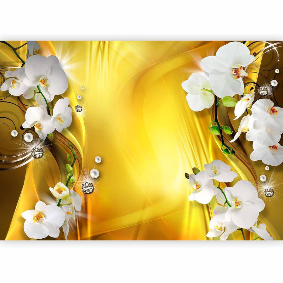 Fototapete „Orchidee in Gold“ – Elegante Blütenpracht mit Glamour-Effekt sawelt.eu