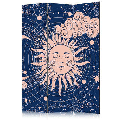 Paravent - Cosmic Harmony - Illustration of the Sun and Moon on a Navy Background Artgeist