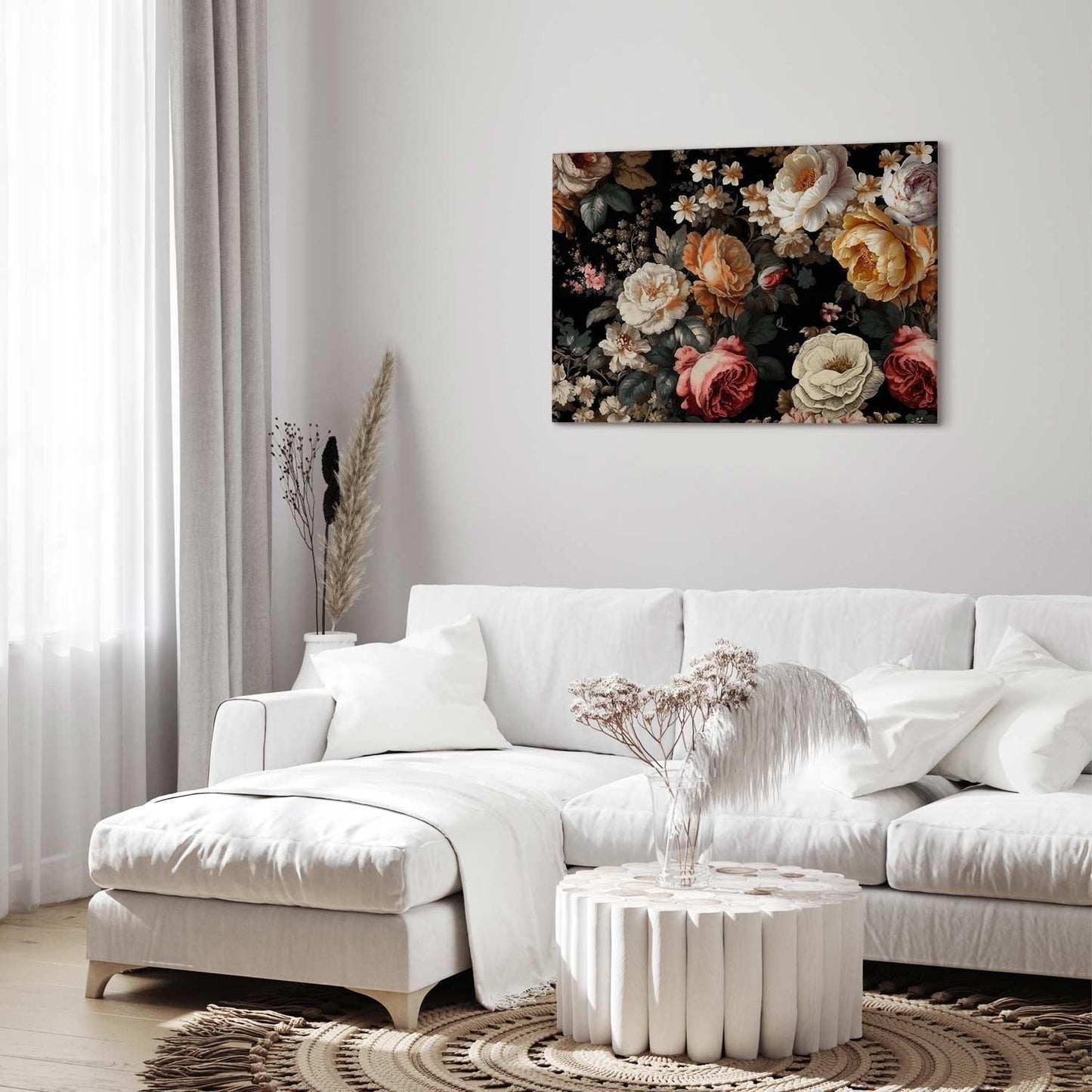 Leinwandbild - Colourful flowers on a black background