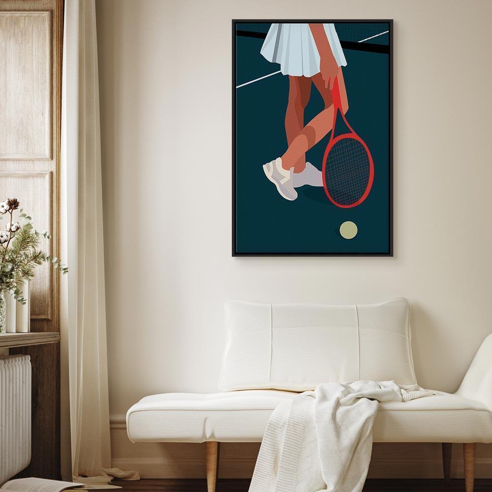 Leinwandbild - Female Tennis Player With a Red Racket on the Court - Graphics