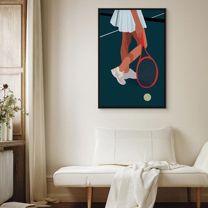 Leinwandbild - Female Tennis Player With a Red Racket on the Court - Graphics