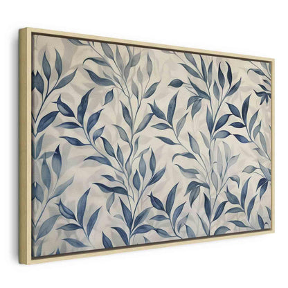 Leinwandbild - Leaves in Blue Color Delicate Botanical Motif Artgeist
