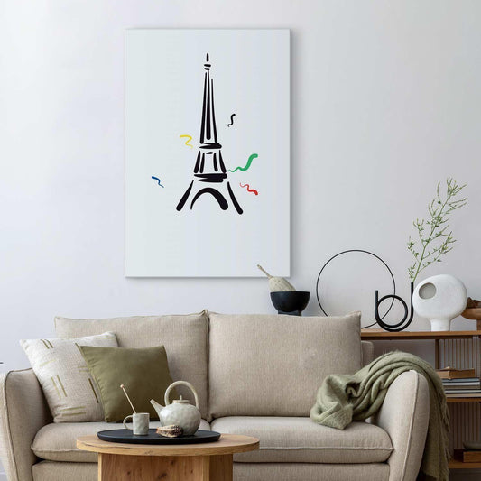 Leinwandbild - Black Graphic Drawing of the Eiffel Tower on a Cream Background Artgeist