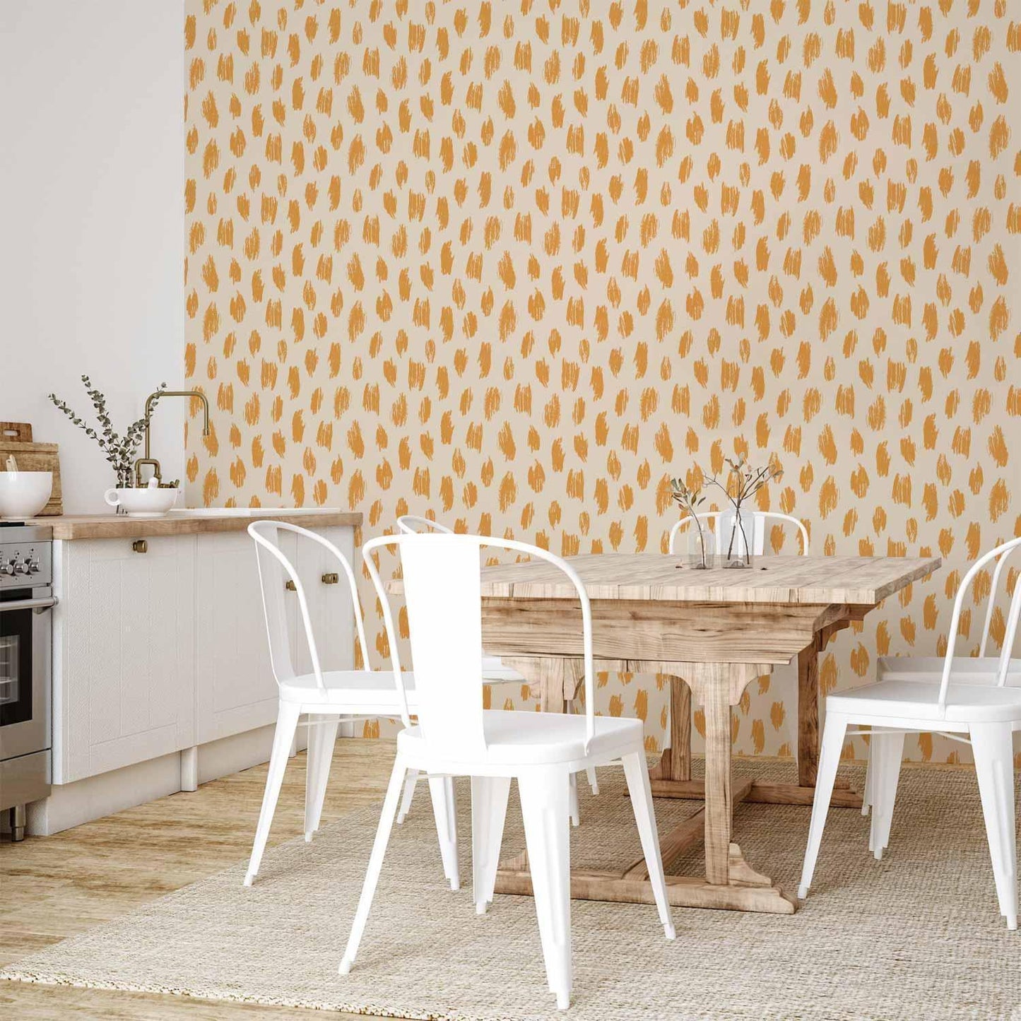 Tapete - Drawn Pattern in Dots and Spots - in shades of orange and ecru